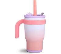 Mini tazza per bambini da 14 oz/420 ml, 100% paglia a prova di perdite, tettarella in silicone, fondo antiscivolo, regalo per bambini, viaggio laurea (pesca viola)