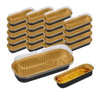 Mini teglie in alluminio - 20 teglie con coperchio, 200 ml, rettangolari, contenitori riutilizzabili per cupcake, per dessert, cheesecake, creme, brûlée, per feste in cucina e uso domestico