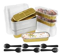 Mini teglie per pagnotta con coperchi e cucchiai, confezione da 50 teglie in alluminio da 200 ml, contenitori rettangolari antiaderenti per pane, teglie strette resistenti al calore, teglie da forno