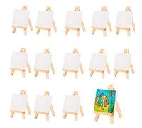 Mini tele per pittura con cavalletto, set da 16 pezzi, 7 x 7 cm, mini pannelli di tela con cavalletto in legno di pino massiccio da 5 pollici, piccola tela per adulti e bambini forniture d'arte