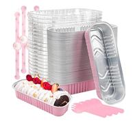 Mini tortiere con coperchio, 200 ml, 50 pezzi in alluminio | Mini teglie con cucchiai, 17 x 6,5 x 5 cm, con coperchio, per panettieri padroni di casa, ristoratori, decoratori
