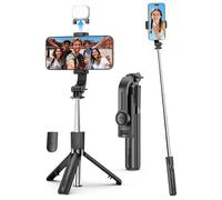 Mini Treppiede Smartphone con Luci di Riempimento, Selfie Stick Portatile Estensibile con Telecomando, Supporto Telefono Avvitabile Rotazione 360° Bastone Selfie per Viaggi, Vlog