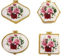 Mini Trinket Box con Coperchio Incernierato Porcellana Set di 4, Farfalla Floreale Minuscola Ceramica Vintage Jewelry Box Orecchini Anello Titolare Organizzatore Dente Fata Keepsake Scatola, D