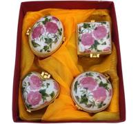 Mini Trinket Box con Coperchio Incernierato Porcellana Set di 4, Farfalla Floreale Minuscola Ceramica Vintage Jewelry Box Orecchini Anello Titolare Organizzatore Dente Fata Keepsake Scatola, E