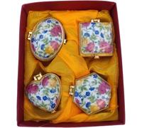 Mini Trinket Box con Coperchio Incernierato Porcellana Set di 4, Farfalla Floreale Minuscola Ceramica Vintage Jewelry Box Orecchini Anello Titolare Organizzatore Dente Fata Keepsake Scatola, G