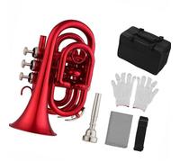 Mini Tromba Tascabile Sib Strumento A Fiato In Ottone Guanto Custodia Per Il Trasporto Strumento Musicale Professionale Tromba(Red)
