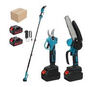 Mini troncatrice da 6 pollici e separatore elettrico senza fili,Secatore telescopico elettrico e cesoie con 2 batterie, 3 in 1 set di attrezzi da giardinaggio,600 W motore senza spazzole (2 batterie)