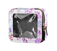 Mini trousse da viaggio con texture glitterata rossa per donne e ragazze, borsa da viaggio per articoli da toeletta, Stampa olografica leopardata su sfumatura, Taglia unica