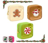 Mini trousse per trucchi a tema natalizio, con toppa preppy con cerniera, per viaggi, custodia per la cura della pelle delle vacanze, regalo da donna, 04, Natale preppy