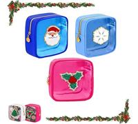 Mini trousse per trucchi a tema natalizio, con toppa preppy con cerniera, per viaggi, custodia per la cura della pelle delle vacanze, regalo da donna, 03, Natale preppy