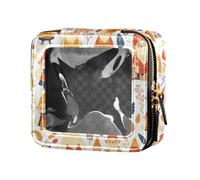 Mini trousse trasparente con illustrazione di ciliegie, con cerniera, organizer per smalto da donna, Autunno Gnomi Foglie Gialle Bacche Vintage, Taglia unica