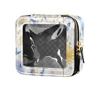 Mini trousse trasparente con illustrazione di ciliegie, con cerniera, organizer per smalto da donna, Farfalle Tarassaco Motivo Farfalle Oro, Taglia unica