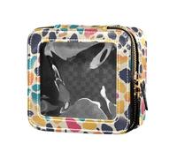 Mini trousse trasparente con illustrazione di ciliegie, con cerniera, organizer per smalto da donna, Forme astratte della pelle di ghepardo leopar, Taglia unica