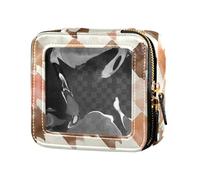 Mini trousse trasparente con illustrazione di ciliegie, con cerniera, organizer per smalto da donna, Pied de poule marrone, 1 Size