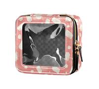 Mini trousse trasparente con illustrazione di ciliegie, con cerniera, organizer per smalto da donna, Pois neri su sfondo rosa, Taglia unica