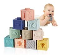 Mini Tudo Blocchi Impilabili per Bambini Giocattoli 12PCS | Bambini Massaggiagengive Giocattolo Educativo Spremere Gioca con i Numeri Animali Forme Textures 6 Mesi e Fino