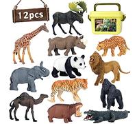 Mini Tudou Giocattoli Animali Safari,12 Pezzi Realistico Animali Della Giungla,Grande Animale Dello Zoo Africano con Leone,Elefante,Giraffa,Plastica Animale Giocattoli di Apprendimento per i Bambini