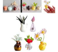 Mini vasi in ceramica magneti da frigorifero, vaso da fiori in ceramica 3D carino vaso per piante magnete da frigorifero montato a parete, fiore non incluso (5 pezzi B)