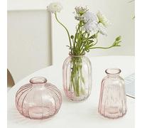 Mini vasi in vetro trasparente, piccolo vaso singolo per fiori, vintage fatto a mano, vaso decorativo moderno per matrimoni, feste, casa, tavolo da pranzo, centrotavola, 3 pezzi, rosa