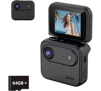 Mini videocamera Vlog 2026 4K ultra trasparente, con schermo flip e stabilizzazione, mini fotocamera sportiva per viaggi e creatori di contenuti (64 GB), colore nero, 64 G