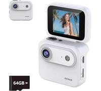 Mini videocamera Vlog 2026 4K ultra trasparente, con schermo flip e stabilizzazione, mini fotocamera sportiva per viaggi e creatori di contenuti (64 GB), colore bianco, 64 GB