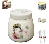 Mini Vintage Ceramic Coddled Egg Cups, Coddled Egg Cups with Lids, Vintage Ceramic Soft Boiled Eggs Cooker, 220ml Porcelain Tableware Breakfast Serving, Easy to Clean (I)