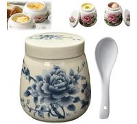 Mini Vintage Ceramic Coddled Egg Cups with Lids, 220ml Egg Cooker Dessert Cups for Breakfast, Table Treasure Chawanmushi Steamed Eggs Dish