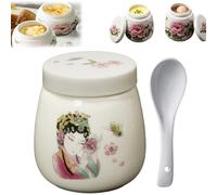 Mini Vintage Ceramic Coddled Egg Cups with Lids, 220ml Egg Cooker Dessert Cups for Breakfast, Table Treasure Chawanmushi Steamed Eggs Dish