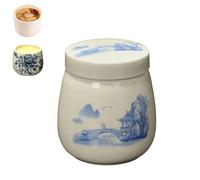 Mini Vintage Ceramic Coddled Egg Cups with Lids, Vintage Ceramic Soft Boiled Egg Cooker, 220ml Eggs Cooker Dessert Cups for Breakfast (E)