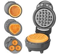 Mini Waffle Maker 4in1 per Cialde Frittelle Ciambelle Perfetto per Dormitorio o