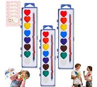Mini Watercolor Paint Set for Valentine's Day - Romantic Art Gift, Washable Heart Watercolor Paint Set, Heart Shaped Water Colors with Brushes for Kids Class & Valentines Party Gifts (8color* 3)