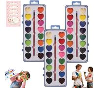 Mini Watercolor Paint Set for Valentine's Day - Romantic Art Gift, Washable Heart Watercolor Paint Set, Heart Shaped Water Colors with Brushes for Kids Class & Valentines Party Gifts (16color* 3)