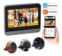 Mini WiFi Tuya SmartLife APP 3MP Spioncino digitale Visualizzatore visivo Visione notturna Rilevazione movimento PIR Cat Eye Telecamera per porta Alexa Google