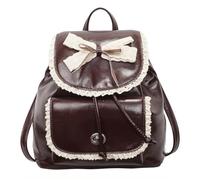 Mini zaino da ragazza in pelle PU con fiocco, stile casual, estetico, per donne e ragazze, idea regalo alla moda per bambini, Caff, 300.00x200.00x440.00mm/11.81x7.87x17.32inch, Casual