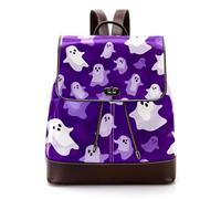 Mini zaino in ecopelle con fantasmi su sfondo viola, da donna, borsa da scuola, Multicolore 08, 27x12.3x32cm