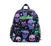 Mini zaino personalizzato per bambini per ragazze e ragazzi con teschi umani e stelle, zaino personalizzato per bambini, zaino per la scuola con teschio/testo del giorno dei morti, Multi