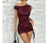 Miniabito rosso in PU con stampa animalier e una spallina L,M,S,XSColore unicoPoliuretano