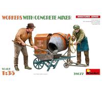 Miniart 38077 Set di figure in scala 1:35 di operaio edile con miscelatore (2) - riproduzione fedele, modellismo, kit in plastica, artigianato, hobby, incollaggio, kit modello, assemblaggio
