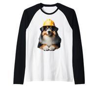Miniatura American Shepherd Dog Yellow Hard Hat Costruzione Maglia con Maniche Raglan