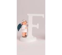 Miniatura Angelo Con Lettera "F" BxTxH= 6x4x7cm NUOVO Figura In Legno Invernale