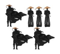 Miniatura Antico Guerriero Cinese 6 Pezzi in Plastica Nera | Dettagli Realistici, Stile Elegante, per Scrivania e Ufficio, Collezionisti e Amanti Dell'arte Antica