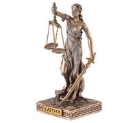 Miniatura della dea greca Giustizia con bilancia, in pietra artificiale, dipinta a mano dall'artista con vernice bronzo, di Veronese