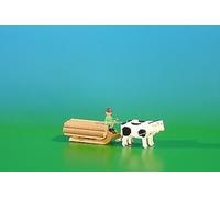 Miniatura Di Carrello A Rulli In Legno Con Buoi, Carico: Tronchi Lunghezza