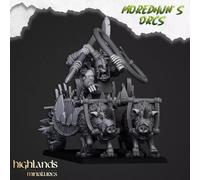 Miniatura di Higlands - Orche e goblin - Carro con cinghiali orchi - Stampato...