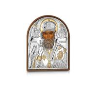 Miniatura di San Nicola in argento 925 Sterling greco ortodosso in argento e oro icona