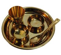 Miniatura Piccolo 4'' Ottone Puja Thali Set Laddu Gopal Bhog Kanha Ji Diya