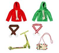 Miniatura Vestiti per Elfi Natale, Elfo Natale Kit, con 2 Vestiti per Bambole, 2 Sciarpe, Mini Altalena in Legno, Mini Scooter, Accessori per Bambole Elfo di Natale, per Gnomo in Miniatura