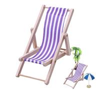 Miniature Beach Chair - Mini Decorative Deck Chair, Wooden Doll Lounger, 1x Foldable Deck Chairs For Decoration | Lounge Chairs Model, Furniture Accessories For Home Desk Garden Decor
