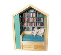 Miniature Book Nook Kit, 3d Wooden Puzzle Diorama, Handcrafted Tiny Library Scene, 3.94x1.97x7.09 Inches Natural Wood for Teens, Boys, Girls, Creative Shelf Decor, Book Lovers Gift