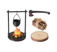 Miniature Campfire Figurine - Doll House Camping Kit Pretend Toy with Hangable Stove Pot | Mini Campfire Accessories for Fairy Garden, Home, Indoor, Outdoor, Family Gathering, Kids, Boys & Girls